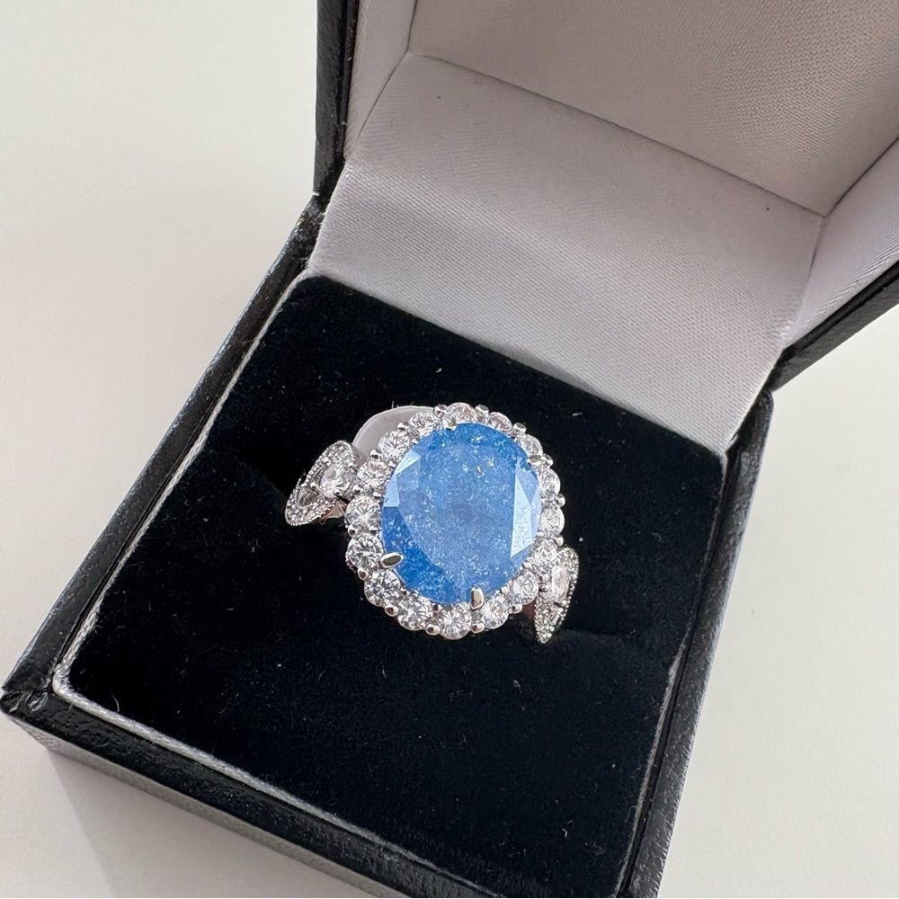 Bomb Party The 2424 Ring RG77681 Aqua Blue Ice Crystal Rhodium Plating - Picture 5 of 7
